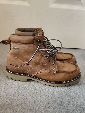 Eddie Bauer Men's Brown Leather Moc Toe Lace-Up Boots